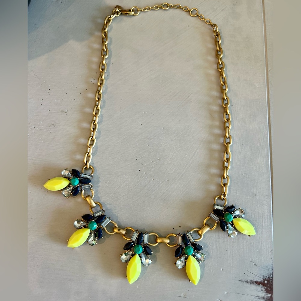 JCrew Neon Yellow and Blue Statement Necklace